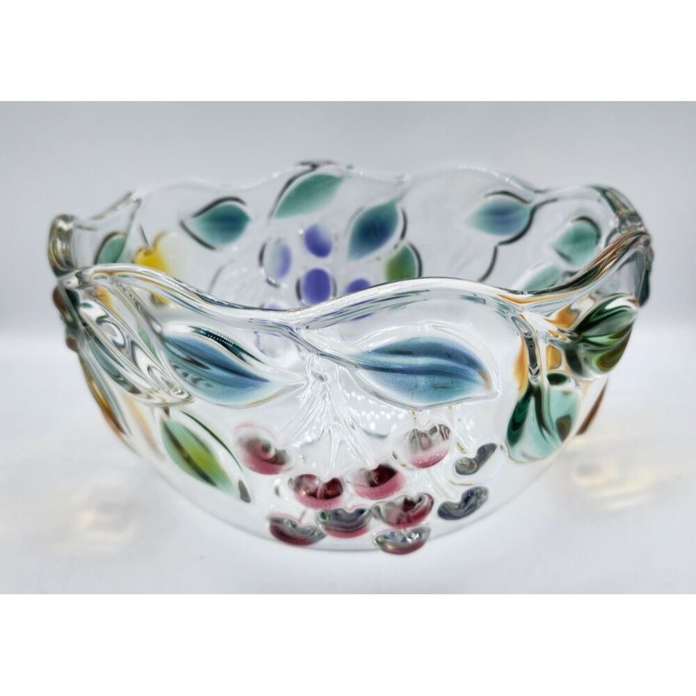 Mikasa Hand Painted Fruits Glass Bowl Multicolor Embossed Home Decor